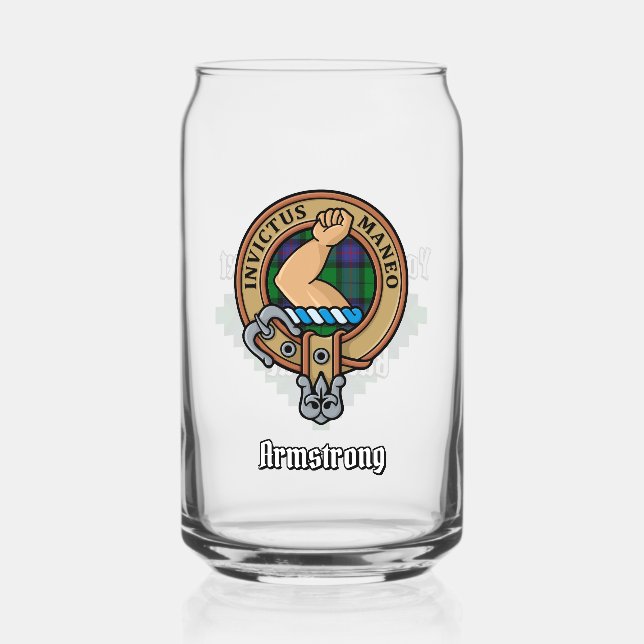 Clan Armstrong Crest over Tartan Can Glass (Front)