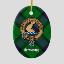 Clan Armstrong Crest over Tartan Ceramic Ornament