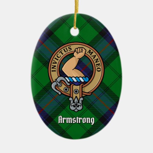 Clan Armstrong Crest over Tartan Ceramic Ornament