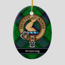 Clan Armstrong Crest over Tartan Ceramic Ornament