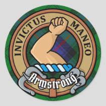 Clan Armstrong Crest over Tartan Classic Round Sticker