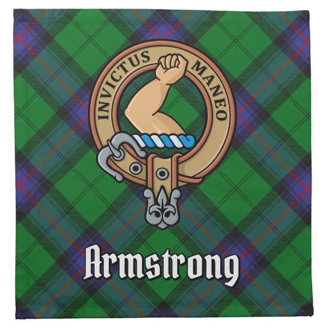 Clan Armstrong Crest over Tartan Cloth Napkin (Front)