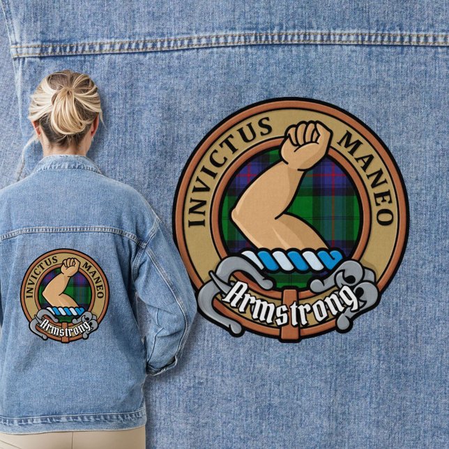 Clan Armstrong Crest over Tartan Denim Jacket (Creator Uploaded)