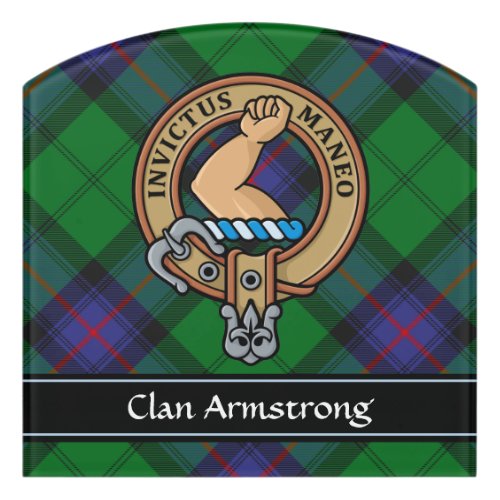 Clan Armstrong Crest over Tartan Door Sign