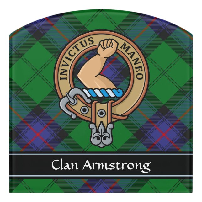 Clan Armstrong Crest over Tartan Door Sign (Contour Front)