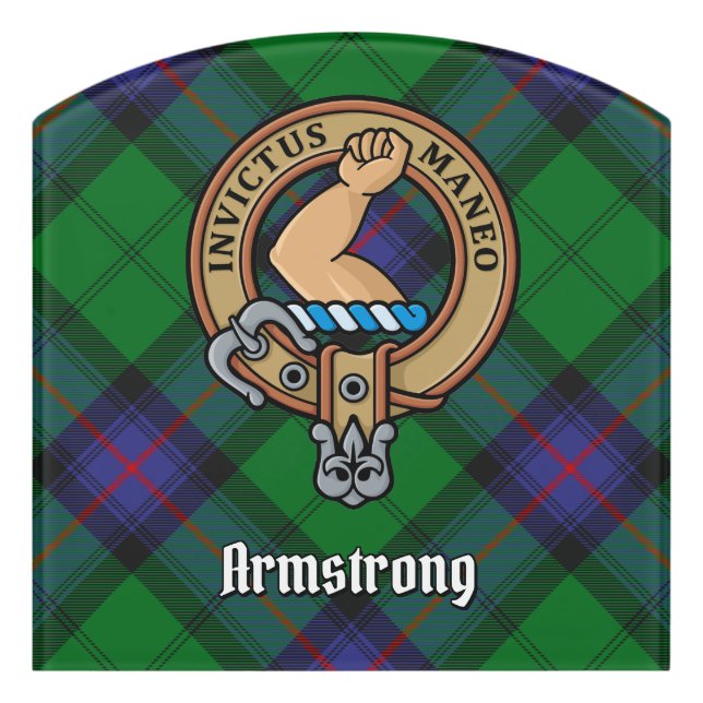 Clan Armstrong Crest over Tartan Door Sign (Contour Front)