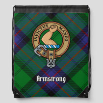 Clan Armstrong Crest over Tartan Drawstring Bag