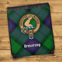 Clan Armstrong Crest over Tartan Drawstring Bag