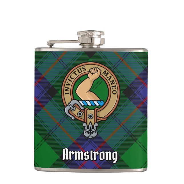Clan Armstrong Crest over Tartan Flask (Front)