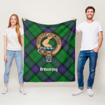 Clan Armstrong Crest over Tartan Fleece Blanket