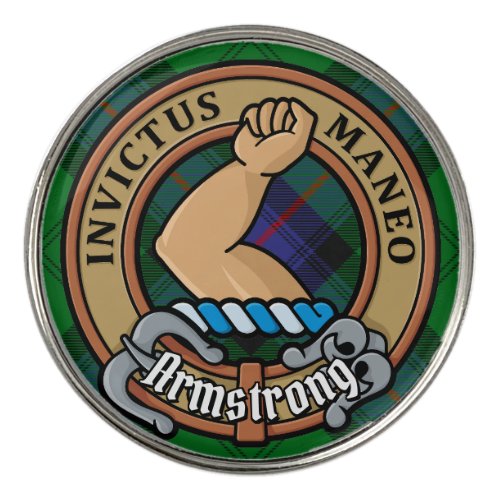 Clan Armstrong Crest over Tartan Golf Ball Marker