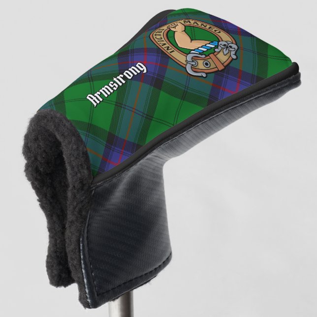 Clan Armstrong Crest over Tartan Golf Head Cover (3/4 Front)