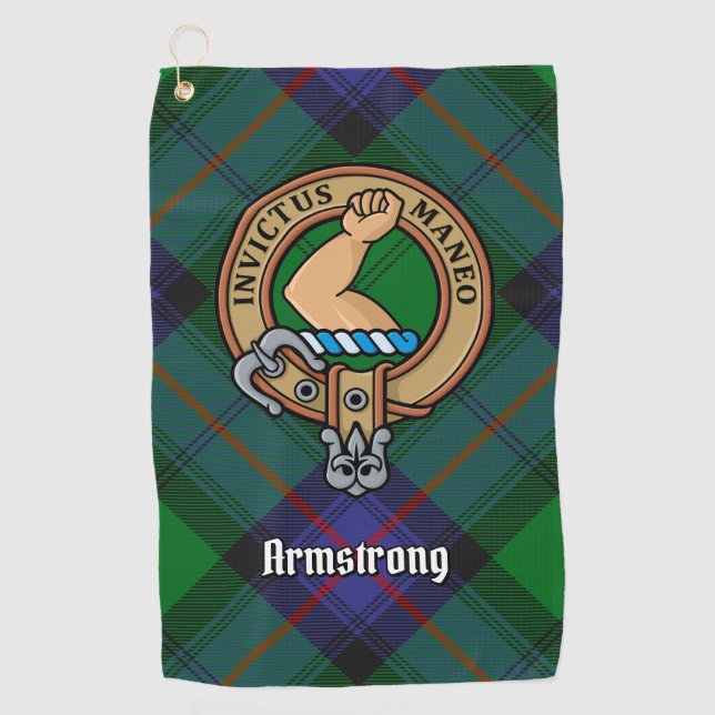 Clan Armstrong Crest over Tartan Golf Towel (Front)