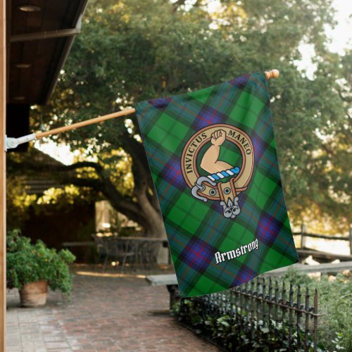 Clan Armstrong Crest over Tartan House Flag