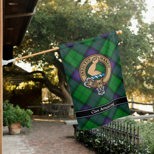 Clan Armstrong Crest over Tartan House Flag