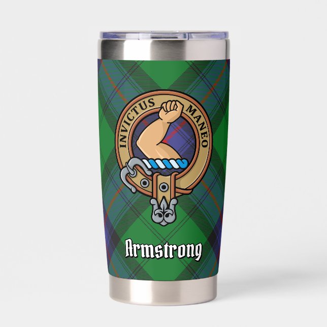 Clan Armstrong Crest over Tartan Insulated Tumbler (Front)