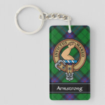 Clan Armstrong Crest over Tartan Keychain