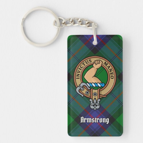 Clan Armstrong Crest over Tartan Keychain