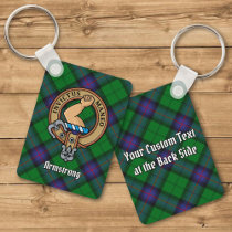 Clan Armstrong Crest over Tartan Keychain