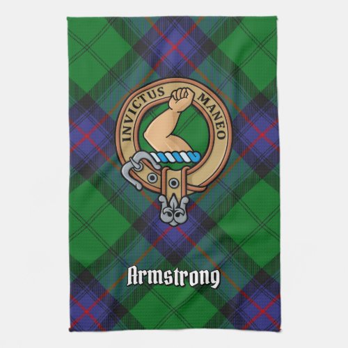 Clan Armstrong Crest over Tartan Kitchen Towel