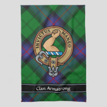 Clan Armstrong Crest over Tartan Kitchen Towel