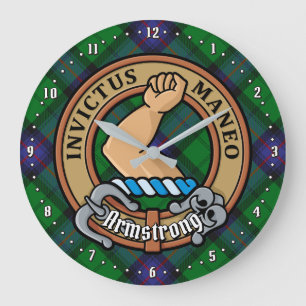 Clan Armstrong Crest over Tartan Large Clock