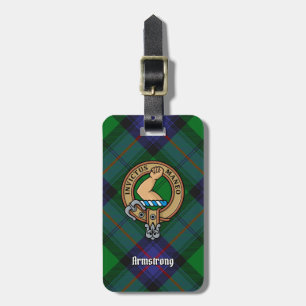 Clan Armstrong Crest over Tartan Luggage Tag