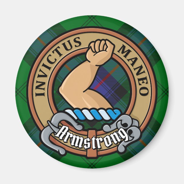 Clan Armstrong Crest over Tartan Magnet (Front)