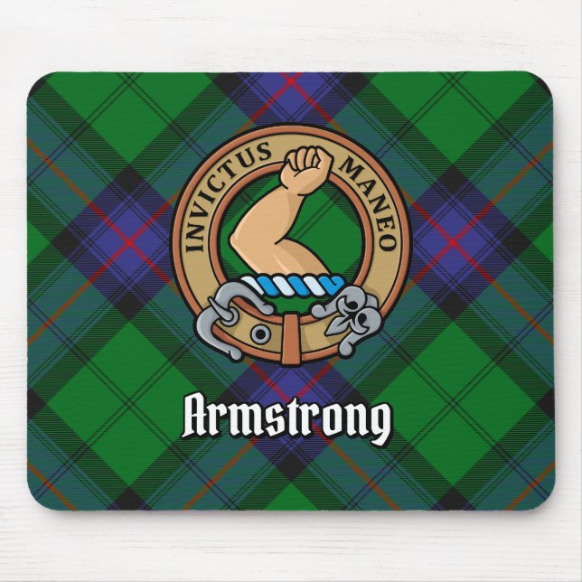 Clan Armstrong Crest over Tartan Mouse Pad (Front)