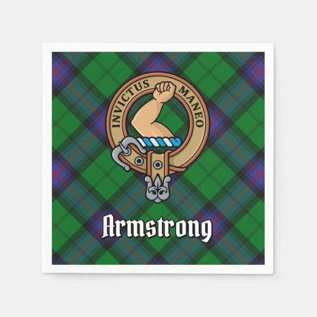 Clan Armstrong Crest over Tartan Napkins (Front)