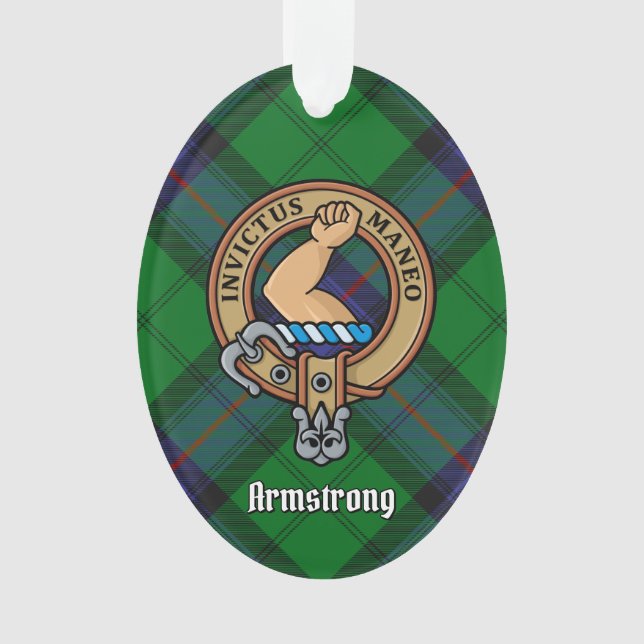 Clan Armstrong Crest over Tartan Ornament (Front)