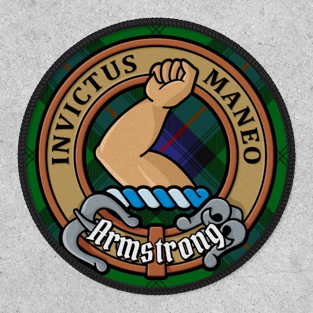 Clan Armstrong Crest over Tartan Patch (Front)