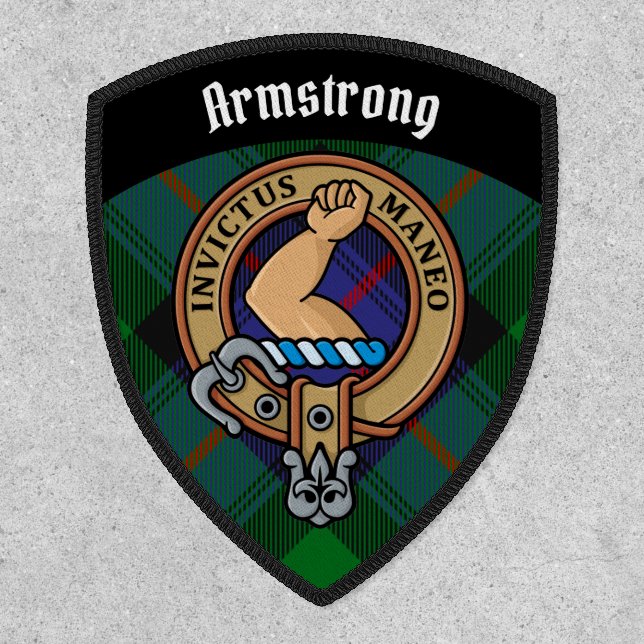 Clan Armstrong Crest over Tartan Patch (Front)