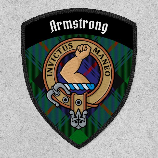 Clan Armstrong Crest over Tartan Patch (Front)
