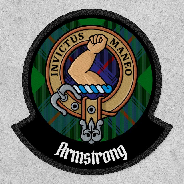 Clan Armstrong Crest over Tartan Patch (Front)