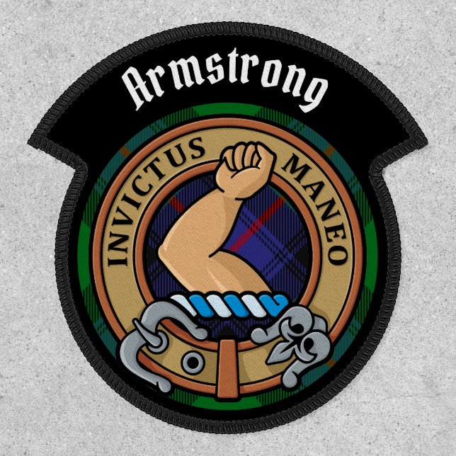 Clan Armstrong Crest over Tartan Patch (Front)
