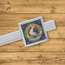 Clan Armstrong Crest over Tartan Silver Finish Tie Bar