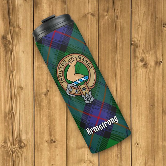 Clan Armstrong Crest over Tartan Thermal Tumbler (Creator Uploaded)