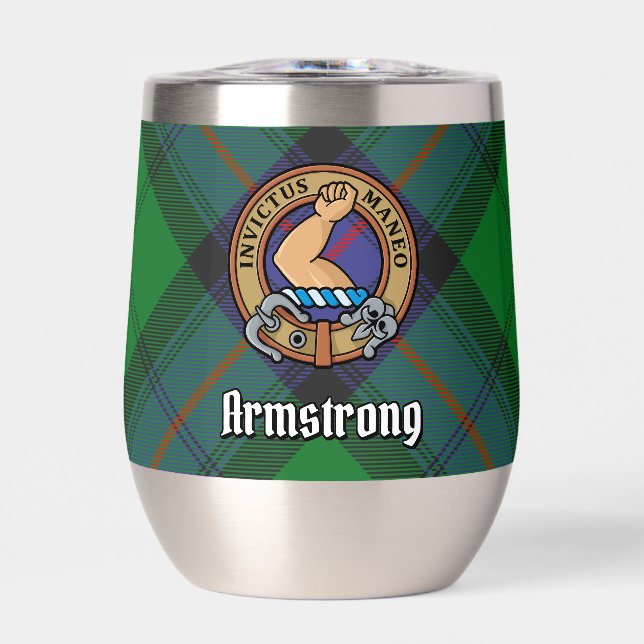 Clan Armstrong Crest over Tartan Thermal Wine Tumbler (Front)