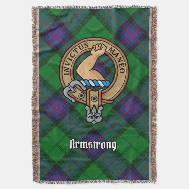Clan Armstrong Crest over Tartan Throw Blanket (Front Vertical)