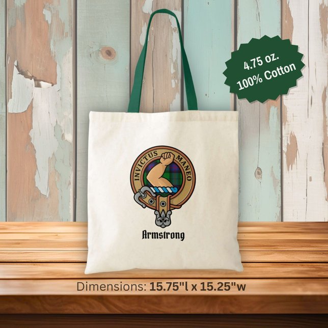 Clan Armstrong Crest over Tartan Tote Bag (Creator Uploaded)