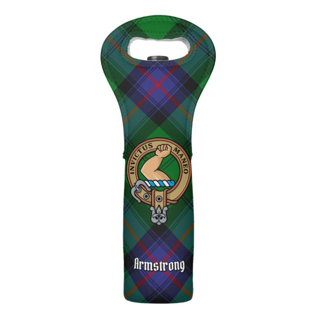 Clan Armstrong Crest over Tartan Wine Bag (Front)