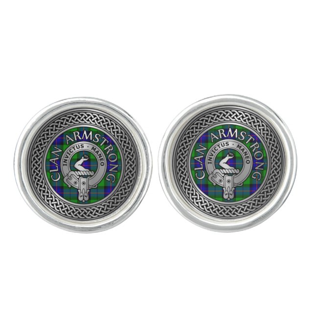 Clan Armstrong Crest & Tartan Knot Cufflinks (Front)