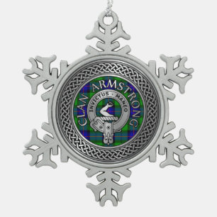 Clan Armstrong Crest & Tartan Knot Snowflake Pewter Christmas Ornament