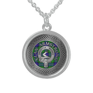 Clan Armstrong Crest & Tartan Knot Sterling Silver Necklace