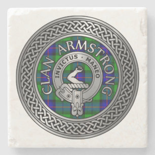 Clan Armstrong Crest & Tartan Knot Stone Coaster