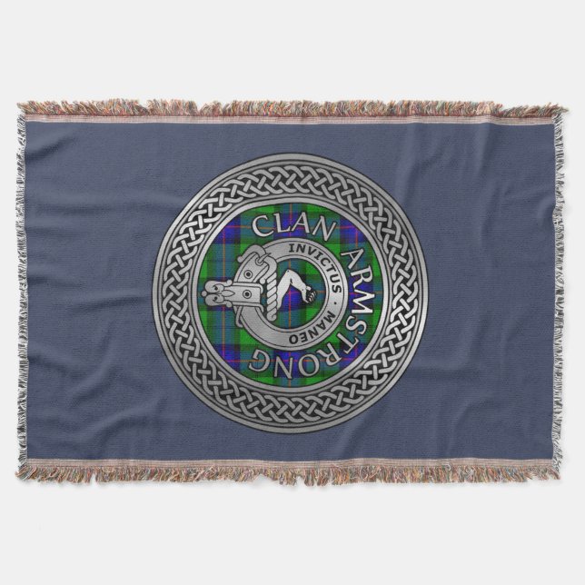 Clan Armstrong Crest & Tartan Knot Throw Blanket (Front)