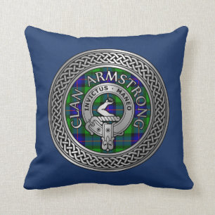 Clan Armstrong Crest & Tartan Knot Throw Pillow