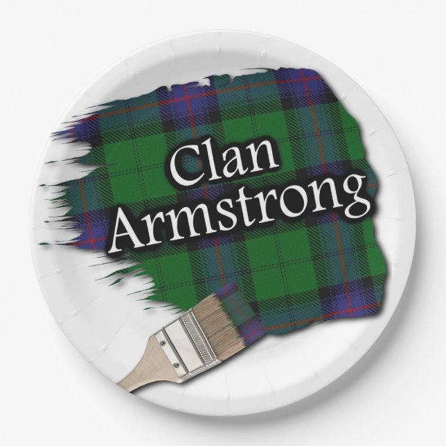 Clan Armstrong Scottish Tartan Paint Brush Paper Plates (Front)