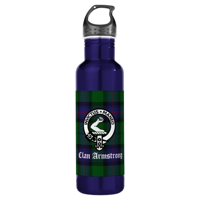 Clan Armstrong Tartan & Crest Badge Water Bottle (Front)